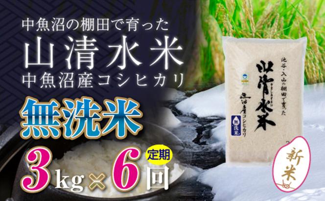 【令和6年産】【定期便／全6回】無洗米3kg　新潟県魚沼産コシヒカリ「山清水米」十日町市 米