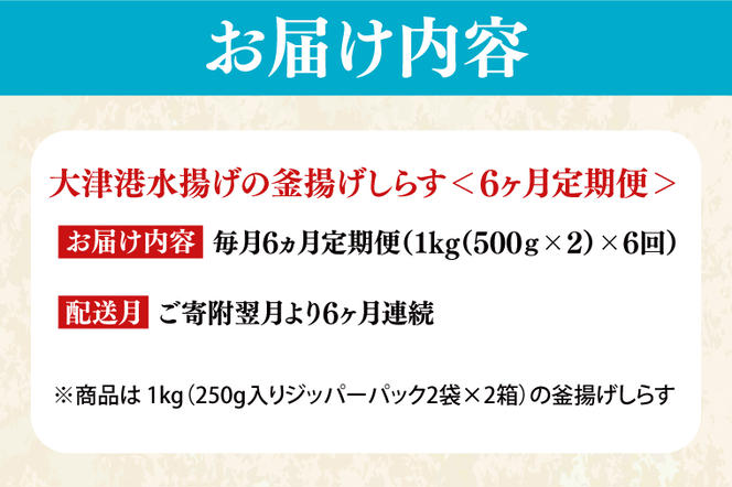 大津港水揚げの釜揚げしらす＜6ヶ月定期便＞＜毎月＞　1kg×6回【海鮮 魚介類 しらす シラス ご飯のお供 たっぷり お手頃 個包装】(AS012)