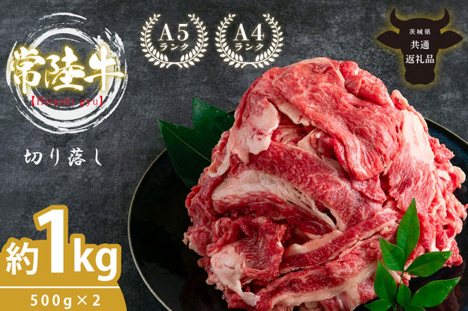 最高級A4.A5ランク 常陸牛 切り落し 1kg（約500ｇ×2）【人気肉 お肉 牛肉 和牛 黒毛和牛 国産黒毛和牛 モモ 肩 切り落とし 国産牛 A5 A4 すき焼き 牛丼 ブランド牛】(CR006)