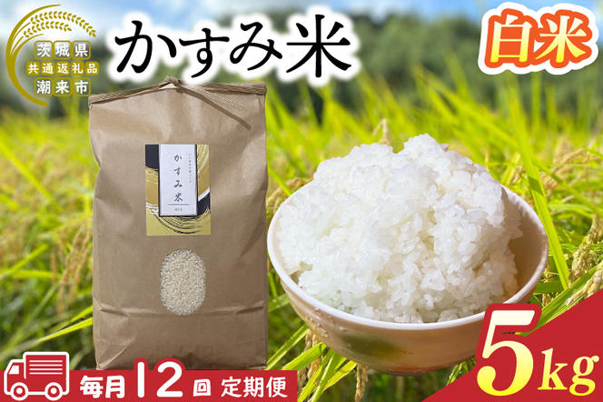 BI-90　【茨城県共通返礼品/潮来市】【12ヶ月定期便】栽培期間中出来るだけ農薬を減らしたかすみ米 5kg(白米)　茨城県潮来市産