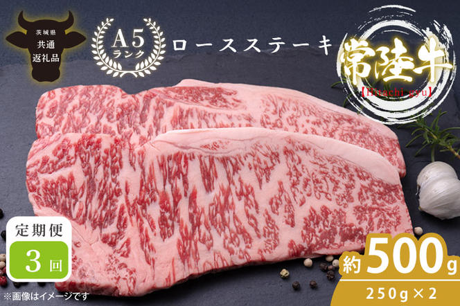 【3回定期便】最高級A4.A5ランク 常陸牛ロースステーキ500ｇ（250ｇ×2）×3回【人気肉 お肉 牛肉 和牛 黒毛和牛 国産黒毛和牛 ロース肉 ステーキ 国産牛 焼肉 焼き肉 バーベキュー BBQ A5 ブランド牛】(CR007)