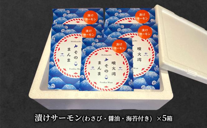 噴火湾そのまんま 漬けサーモン(わさび・醤油・海苔付き)5箱 旬菜一鮮 だて大和屋 厳選 魚介 海鮮 刺身 刺し身 小分け 新鮮 魚介類 魚貝類 加工食品 贈答 ギフト 贈り物 ご褒美