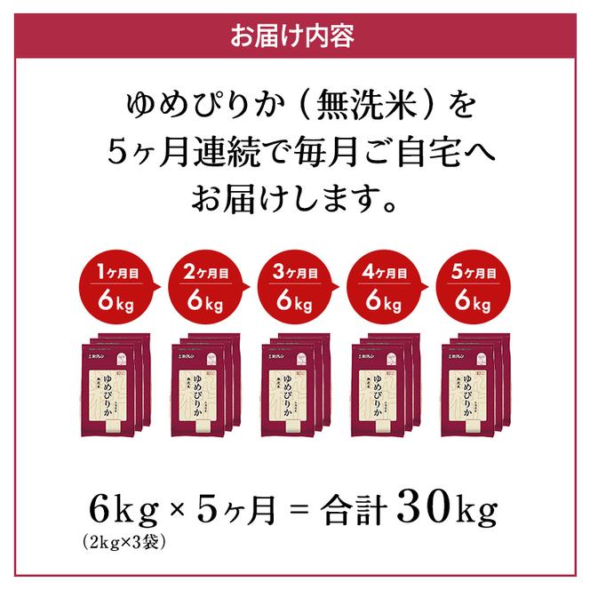 【5ヶ月定期配送】ホクレンゆめぴりか（無洗米2kg×3）※チャック付袋