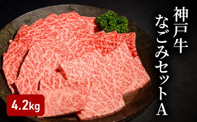 神戸牛なごみセットA（4.2kg） [肉 牛肉 神戸牛 最高級肉 神戸ビーフ 神戸肉 但馬牛 もも 焼肉 かたロース スライス すき焼き らんぷ ステーキ 食べ比べ お取り寄せ 加東市 兵庫県]