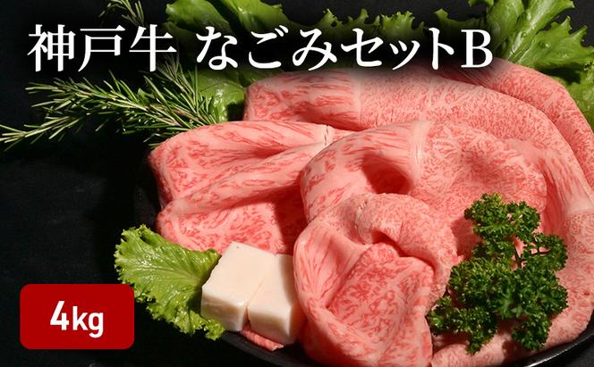 神戸牛なごみセットB（4kg）  [肉 牛肉 神戸牛 最高級肉 神戸ビーフ 神戸肉 但馬牛 もも スライス すき焼き 肩ロース ロース ステーキ 焼肉 食べ比べ お取り寄せ 加東市 兵庫県]