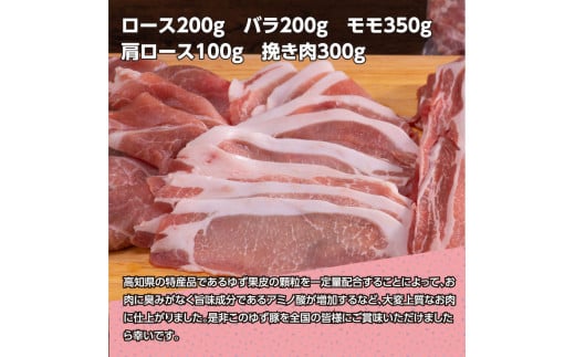 【CF-R5tka】NIN002　なはりゆず豚満喫セット 1.15kg - 豚バラ ロース モモ 肩ロース 挽き肉 ひき肉 豚 豚肉 国産 詰め合わせ セット 冷凍 料理 おうちごはん 個包装 13000円 高知県産 高知