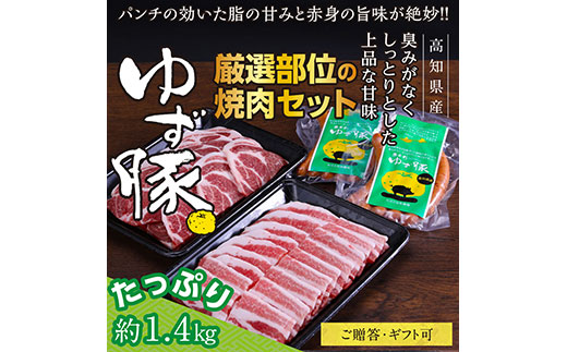 【CF-R5frp】GRS006　【高知のブランド豚/ゆず豚】厳選部位の焼肉セット（約1.4kg）- 焼肉用 肩ロース500g バラ500g ソーセージ5本入り×2P BBQ やきにく 焼き肉 ソーセージ 豚肉 国産 詰め合わせ セット ギフト・熨斗対応可 贈答