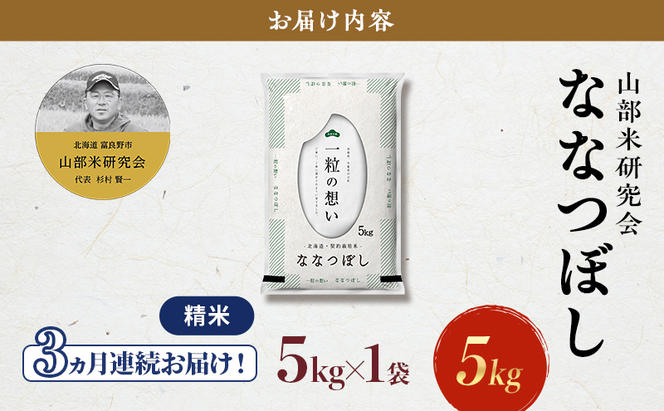 【令和6年度産】◆3ヵ月定期便◆ 富良野 山部米研究会【 ななつぼし 】精米 5kgお米 米 ご飯 ごはん 白米 定期 送料無料 北海道 富良野市 道産 直送 ふらの