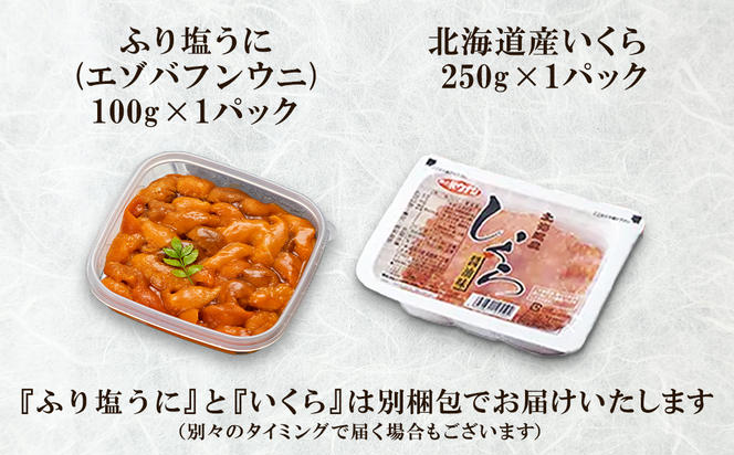 北海道産 ふり塩うに（エゾバフンウニ）100g いくら醤油漬け 250g うにいくら丼 冷凍保存 事業者支援