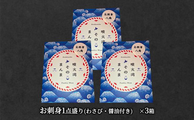 噴火湾そのまんま お刺身1点盛り(わさび・醤油付き)3箱 旬菜一鮮 だて大和屋 厳選 魚介 海鮮 刺身 刺し身 小分け 新鮮 魚介類 魚貝類 加工食品 贈答 ギフト 贈り物 ご褒美