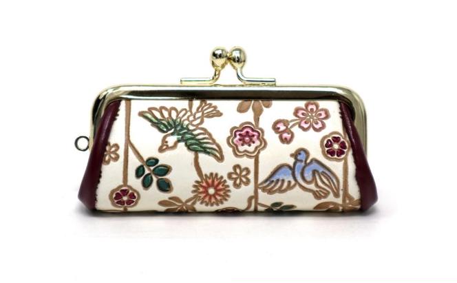 【文庫屋大関】印鑑ケース 枝垂れ花鳥【皮革工芸品】 革製品 工芸品 民芸品 牛革 小物入れ お祝い ギフト プレゼント 墨田区 東京都