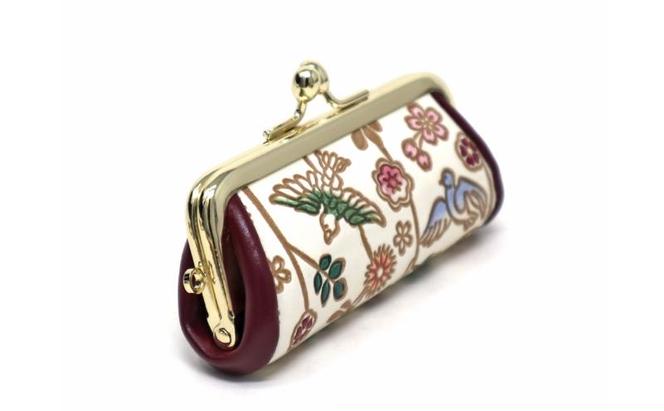 【文庫屋大関】印鑑ケース 枝垂れ花鳥【皮革工芸品】 革製品 工芸品 民芸品 牛革 小物入れ お祝い ギフト プレゼント 墨田区 東京都