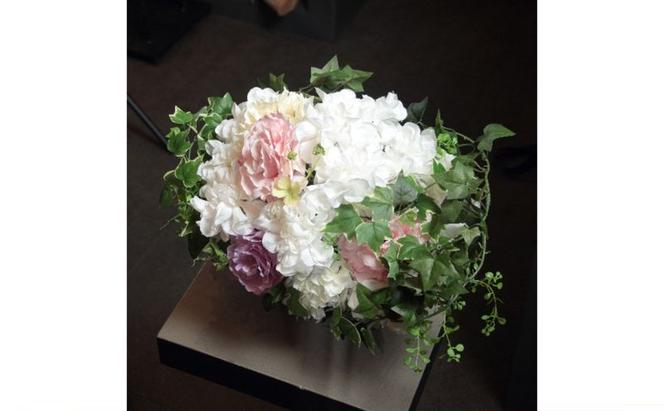 フラワーアレンジメント 【数量限定訳ありアウトレット】お供えアーティフィシャルアレンジメント「メモリアル」 アーティフィシャルフラワー 造花 ダリア トルコキキョウ アジサイ アイビー 墨田区 東京都