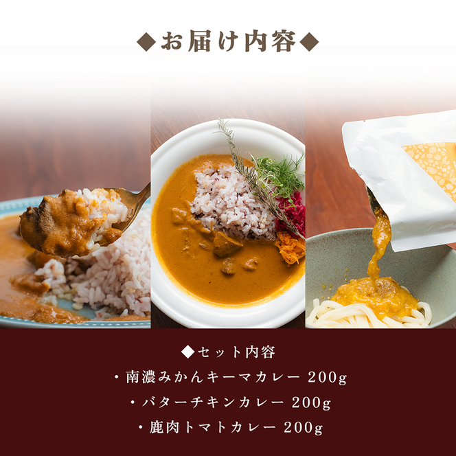 オリジナルご当地三種カレー詰め合わせ (南濃みかん・バターチキンカレー・鹿肉トマト) カレー ご当地カレー 詰め合わせ セット 岐阜 海津市