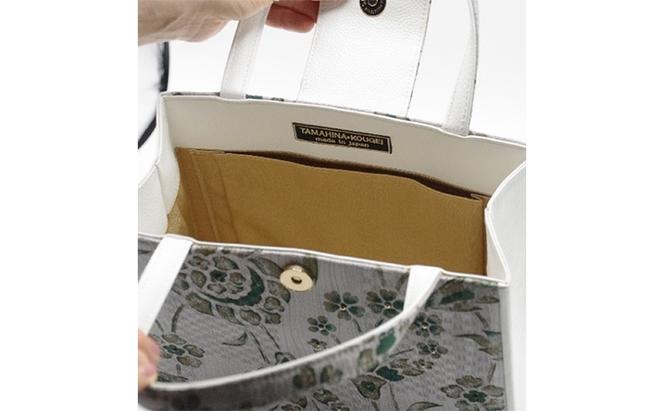 珠陽工芸トートバッグ　牛革コンビ白葉紋様　鞄 カバン レディース 東京 工芸品 自立型 牛革 ファッション 洋装 和装 雑貨