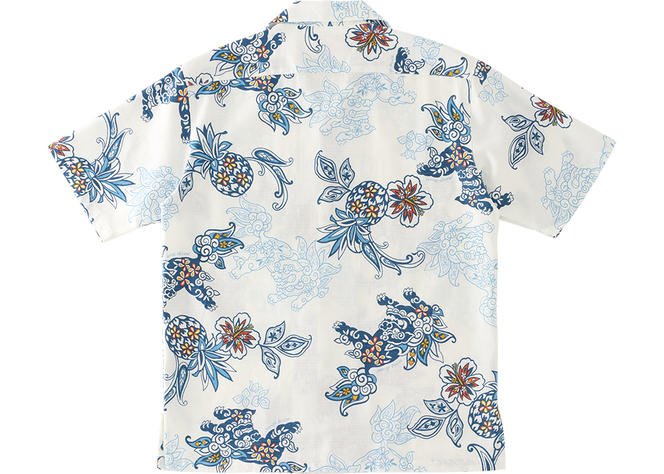 【かりゆしウェア】メンズ いちゃりばシーサーパインMサイズ×オフブルー