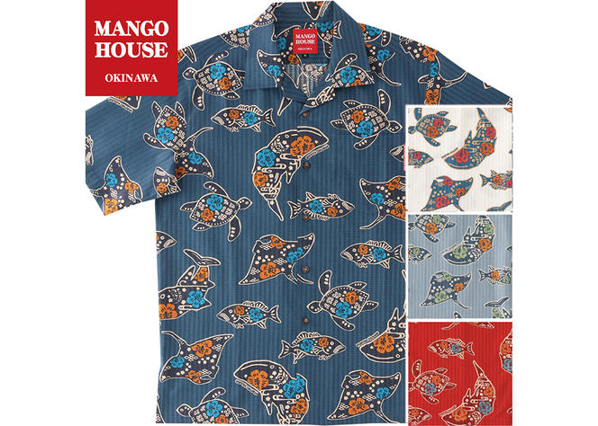 【かりゆしウェア】メンズ ちゅらさんジンベエザメ3Lサイズ×ネイビー