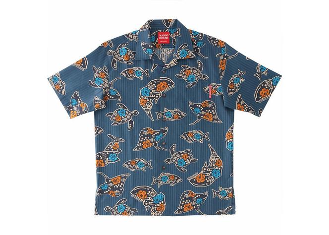 【かりゆしウェア】メンズ ちゅらさんジンベエザメ3Lサイズ×ネイビー