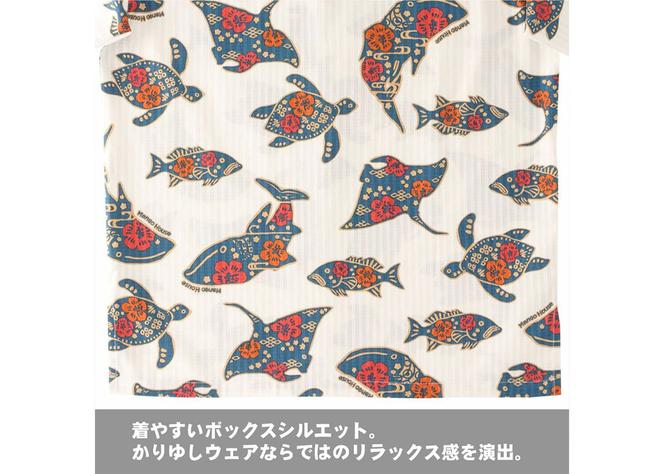 【かりゆしウェア】メンズ ちゅらさんジンベエザメ3Lサイズ×ネイビー