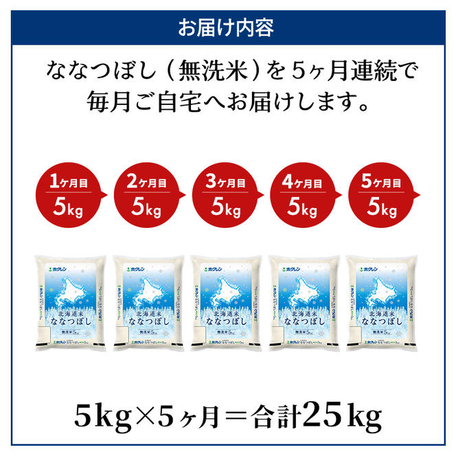 5ヵ月 定期便 ホクレン北海道ななつぼし（無洗米5kg） お米  米 ごはん 無洗米 白米 国産 北海道 こめ コメ 5回 [JA新おたる]