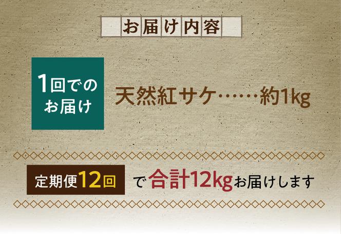 G60-T87_脂と旨みたっぷり！魚鶴仕込の天然 紅サケ 紅鮭 鮭 サーモン 切身 切り身 約1kg　 全12回定期便