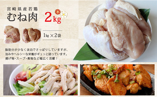 宮崎県産若鶏もも むね肉セット 各2kg 合計4kg
