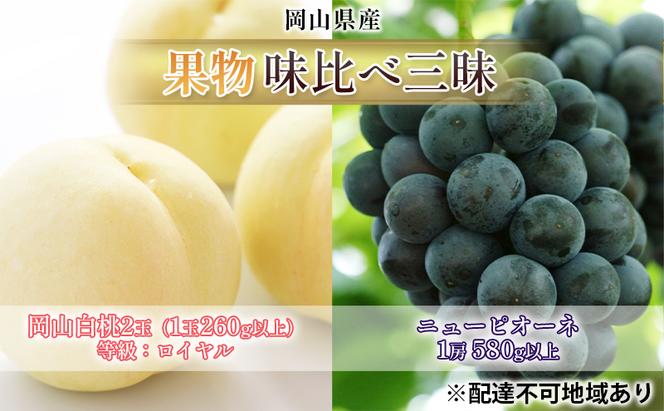 桃 ぶどう 2025年 先行予約 果物 味比べ三昧  岡山 白桃 2玉 等級：ロイヤル（1玉260g以上）ニュー ピオーネ 1房 580g以上 詰合せ もも 葡萄 岡山県産 国産 フルーツ 果物 ギフト 食べ比べ