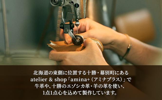 巾着型サコッシュ［amina+］【 本革 革製品 レザー ハンドメイド シンプル エゾシカ革 手作り バック カバン サコッシュ ショルダーポーチ 北海道 十勝 幕別 】