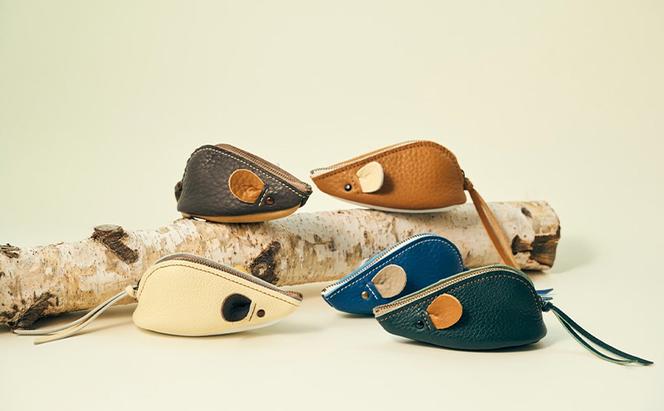 ねずみのポーチ 北の動物たち［amina+］【 本革 革小物 レザー ハンドメイド シンプル 牛革 手作り ポーチ 小物入れ 小銭入れ 北海道 十勝 幕別 】