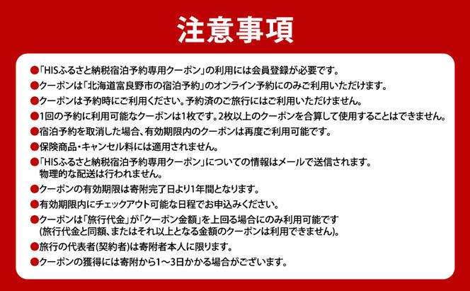 HISふるさと納税宿泊予約専用クーポン（北海道富良野市）3,000円分