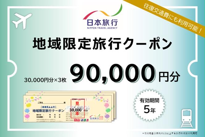 【ふるさと納税】日本旅行　宮津市地域限定旅行クーポン【90,000円分】京都 天橋立 旅行 宿泊 クーポン 夏休み 冬休み 家族 ペア 友達 記念日 海水浴 温泉 カニ 蟹 ブリ 城崎温泉 京丹後 京都府 近畿  宿泊券 お食事券 天橋立 旅行 温泉 体験 飲食店 旅館