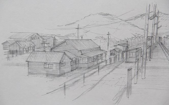 映画「鉄道員（ぽっぽや）」ロケセットデザイン画（複写）【幌舞駅（幾寅駅）裏】 北海道 南富良野町 デザイン画 映画 鉄道員 ぽっぽや